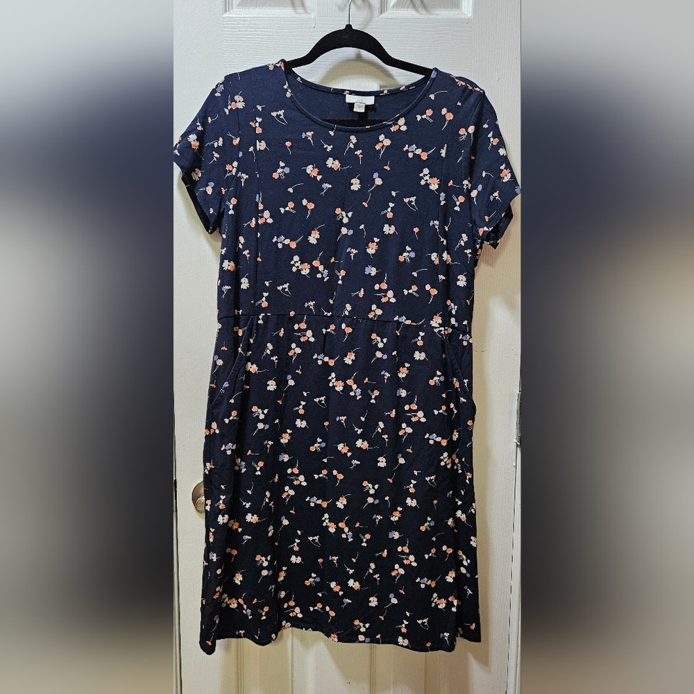 J. Jill Navy Floral Midi Dress Size M